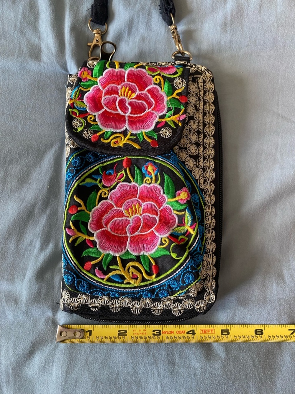 Boho Embroidered Crossbody Wallet Bag Floral Festival Phone Purse - Picture 7 of 9